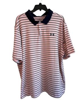 Under Armour 2XL Performance Polo Pink Stripe Golf Shirt Loose Fit Men’s